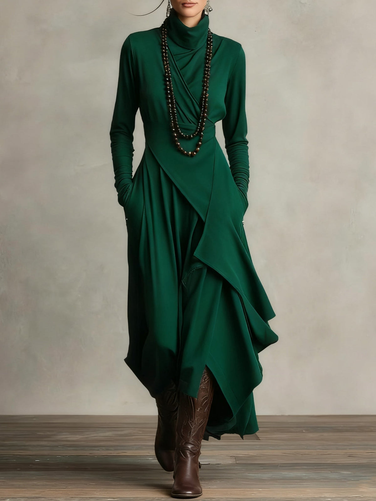 Arielle | Draped Asymmetrical Turtleneck Dress
