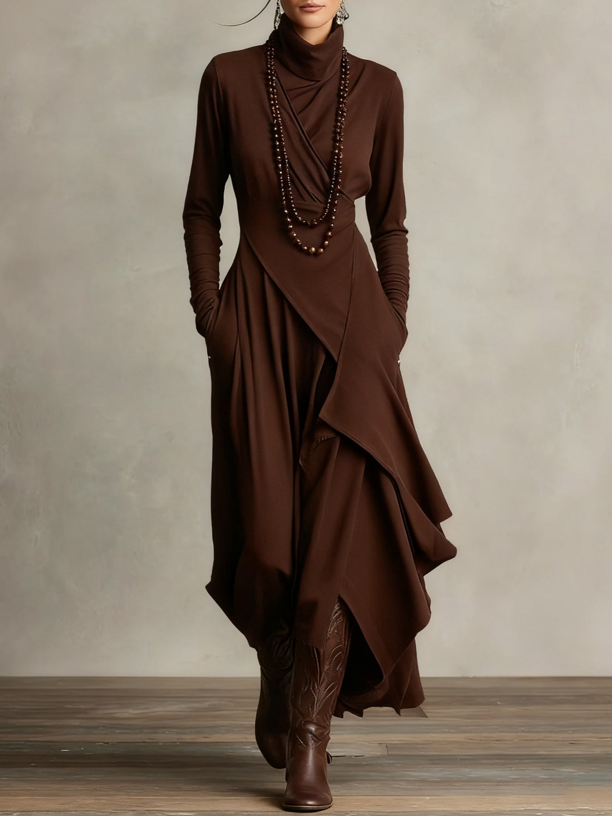 Arielle | Draped Asymmetrical Turtleneck Dress