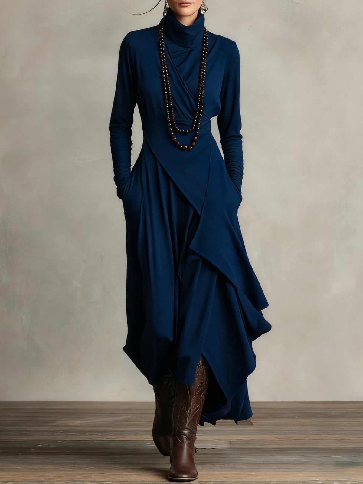 Arielle | Draped Asymmetrical Turtleneck Dress