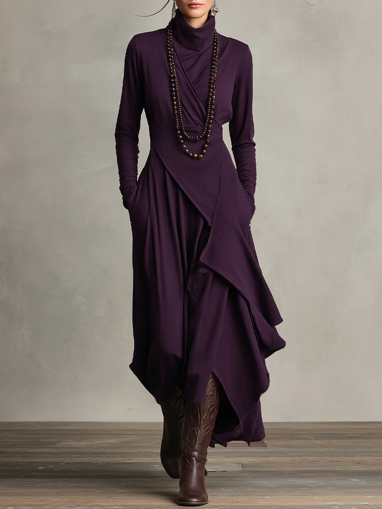 Arielle | Draped Asymmetrical Turtleneck Dress