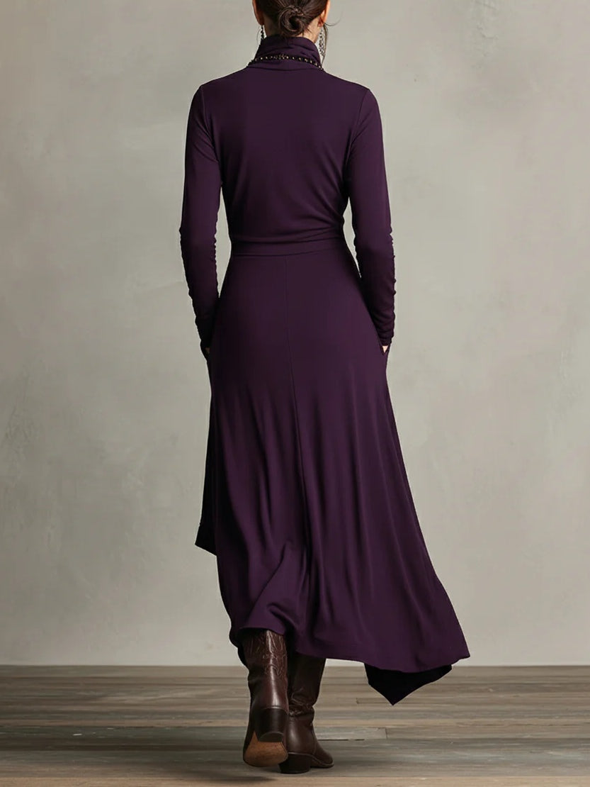 Arielle | Draped Asymmetrical Turtleneck Dress