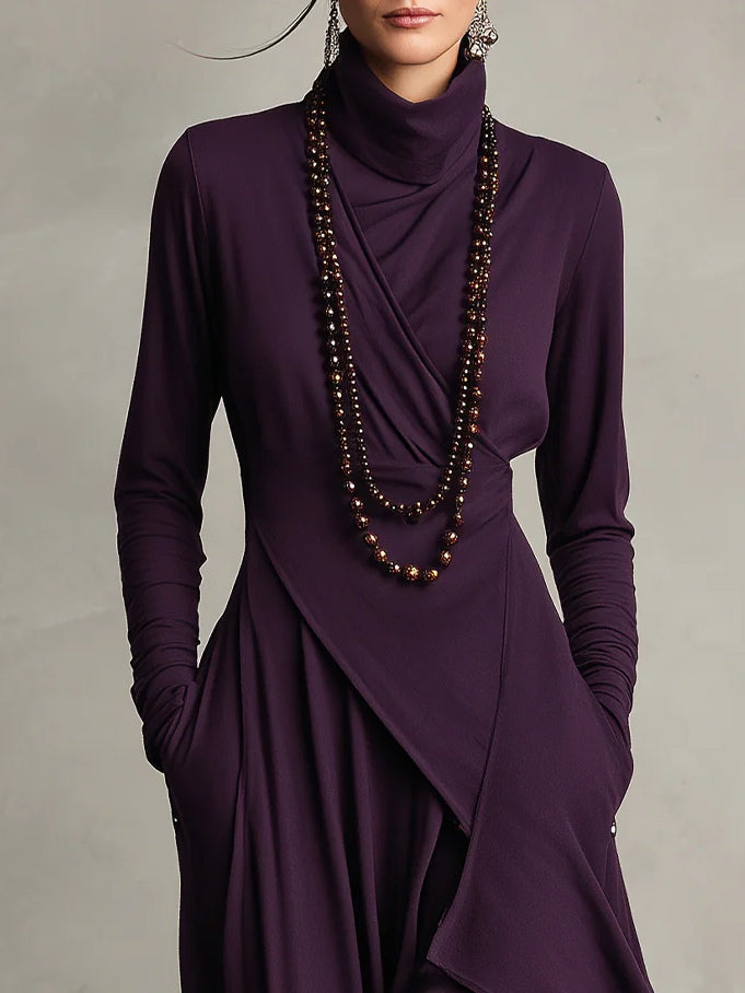 Arielle | Draped Asymmetrical Turtleneck Dress