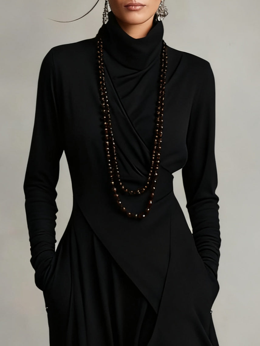 Arielle | Draped Asymmetrical Turtleneck Dress