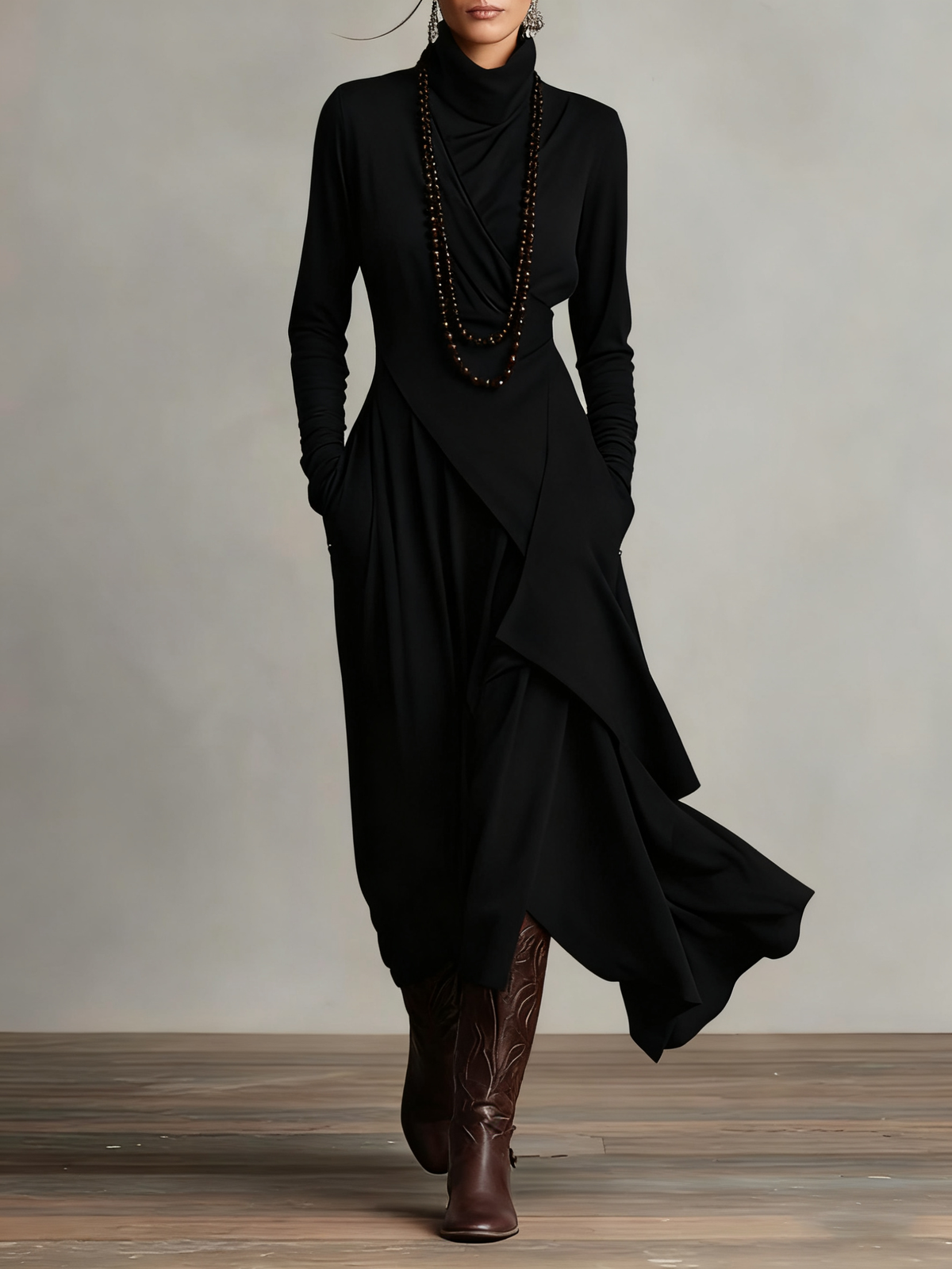 Arielle | Draped Asymmetrical Turtleneck Dress