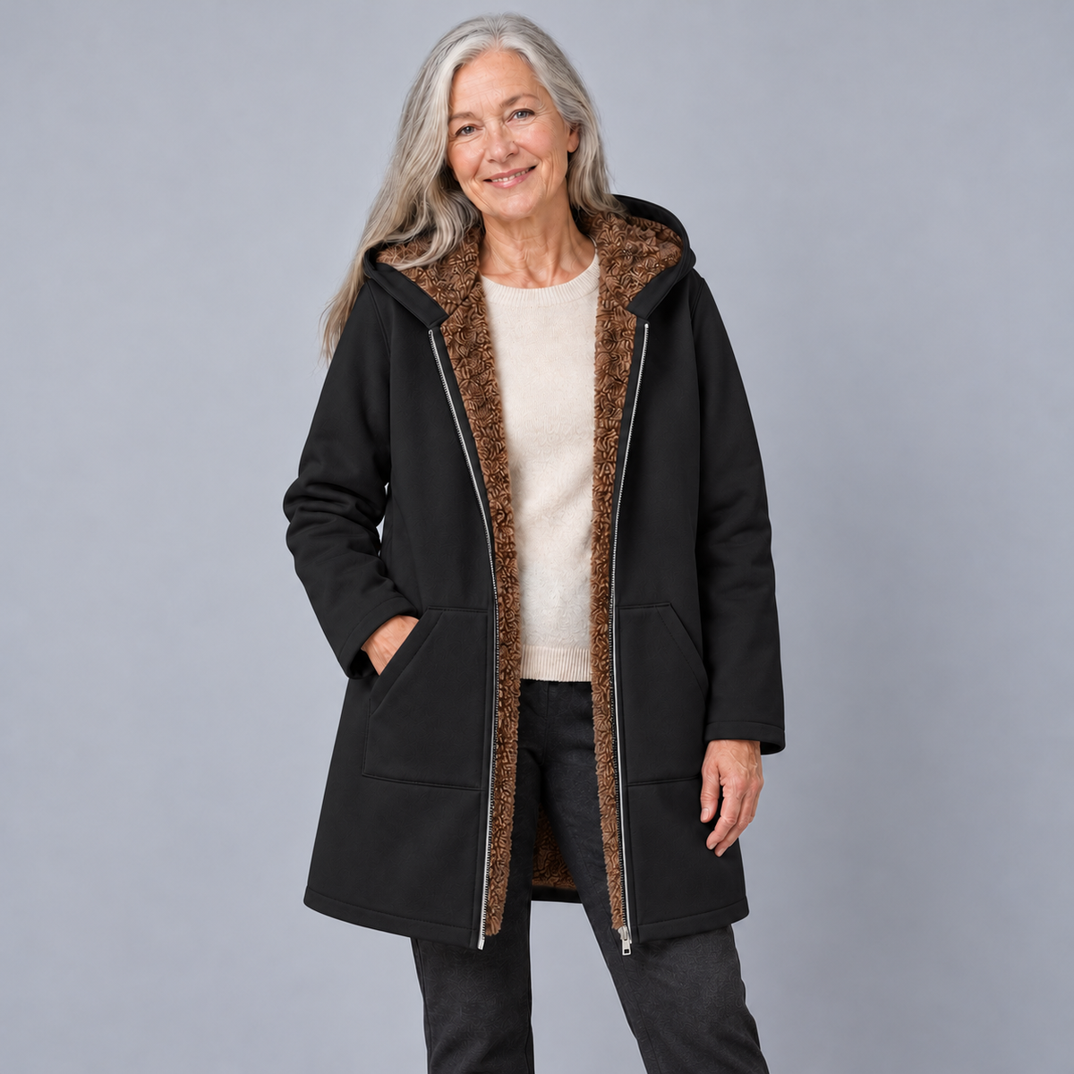 Evelyn | Cozy Sherpa-Lined Hooded Coat