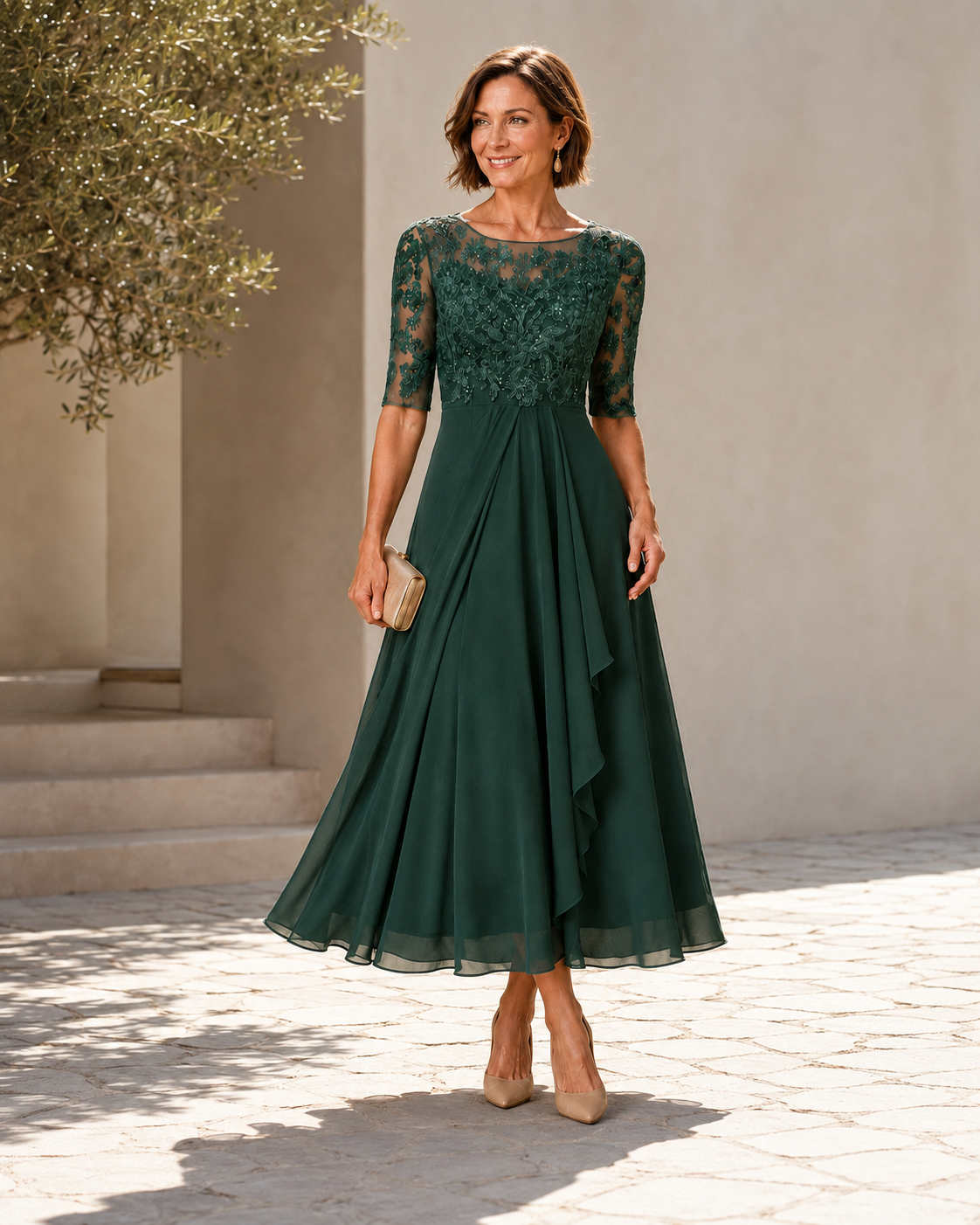Rose | Elegant Lace-Bodice Midi Dress