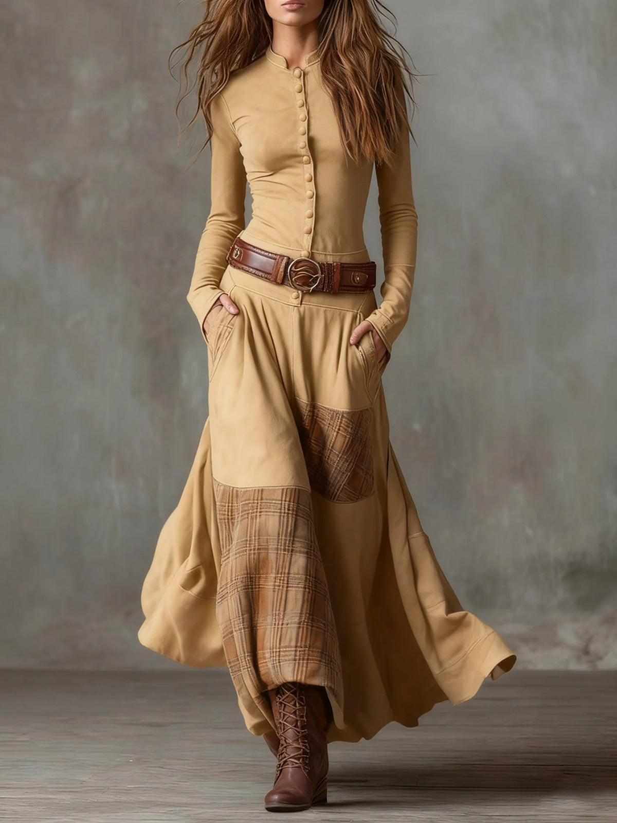 Elisa | Vintage Patchwork Belted Maxi Dress