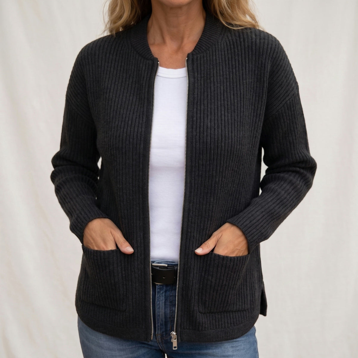 Lauren | Cozy Ribbed Zip-Up Cardigan