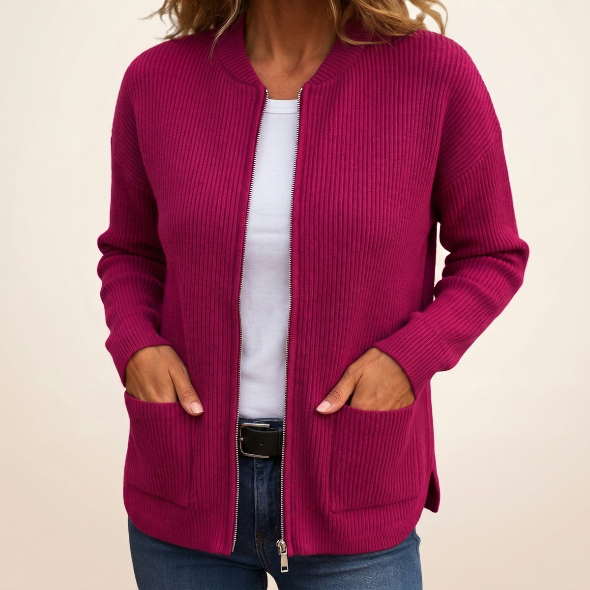 Lauren | Cozy Ribbed Zip-Up Cardigan