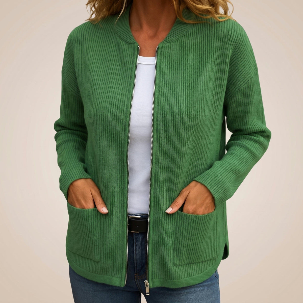 Lauren | Cozy Ribbed Zip-Up Cardigan