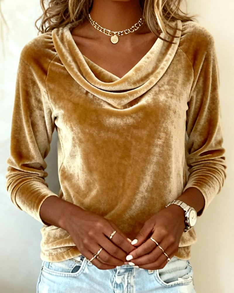 Hailey | Chic Draped Cowl-Neck Long-Sleeve Velvet Top