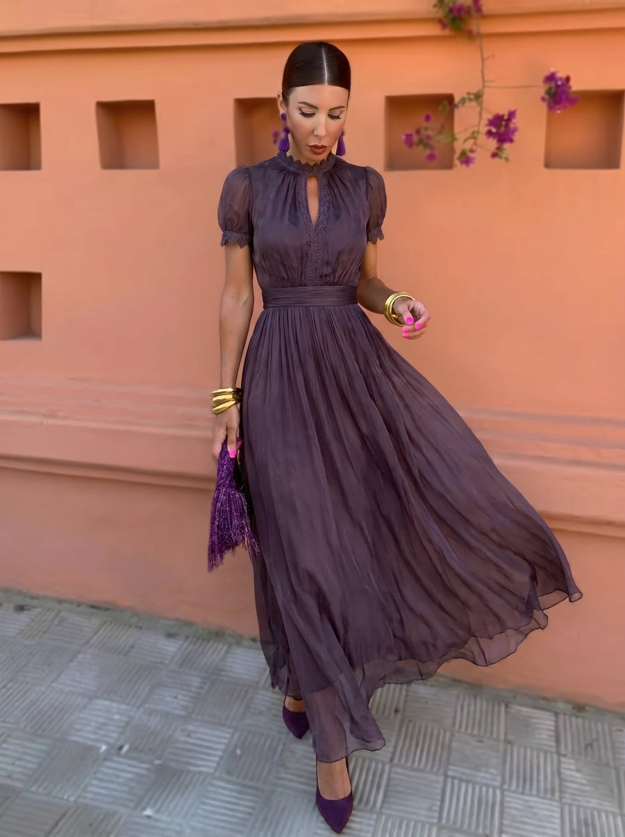 Kalina™ | Lace Trim Pleated Maxi Dress