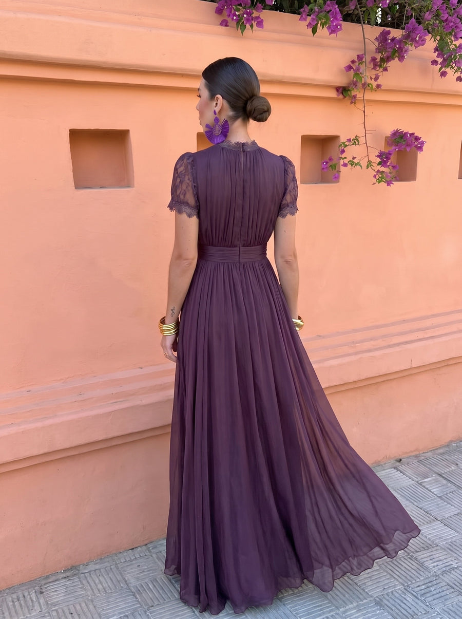 Kalina™ | Lace Trim Pleated Maxi Dress