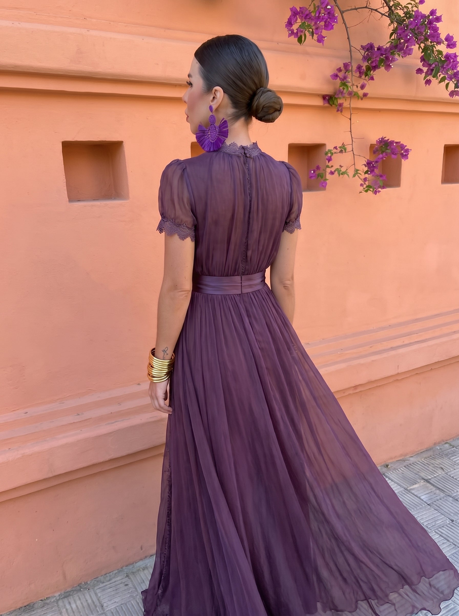 Kalina™ | Lace Trim Pleated Maxi Dress