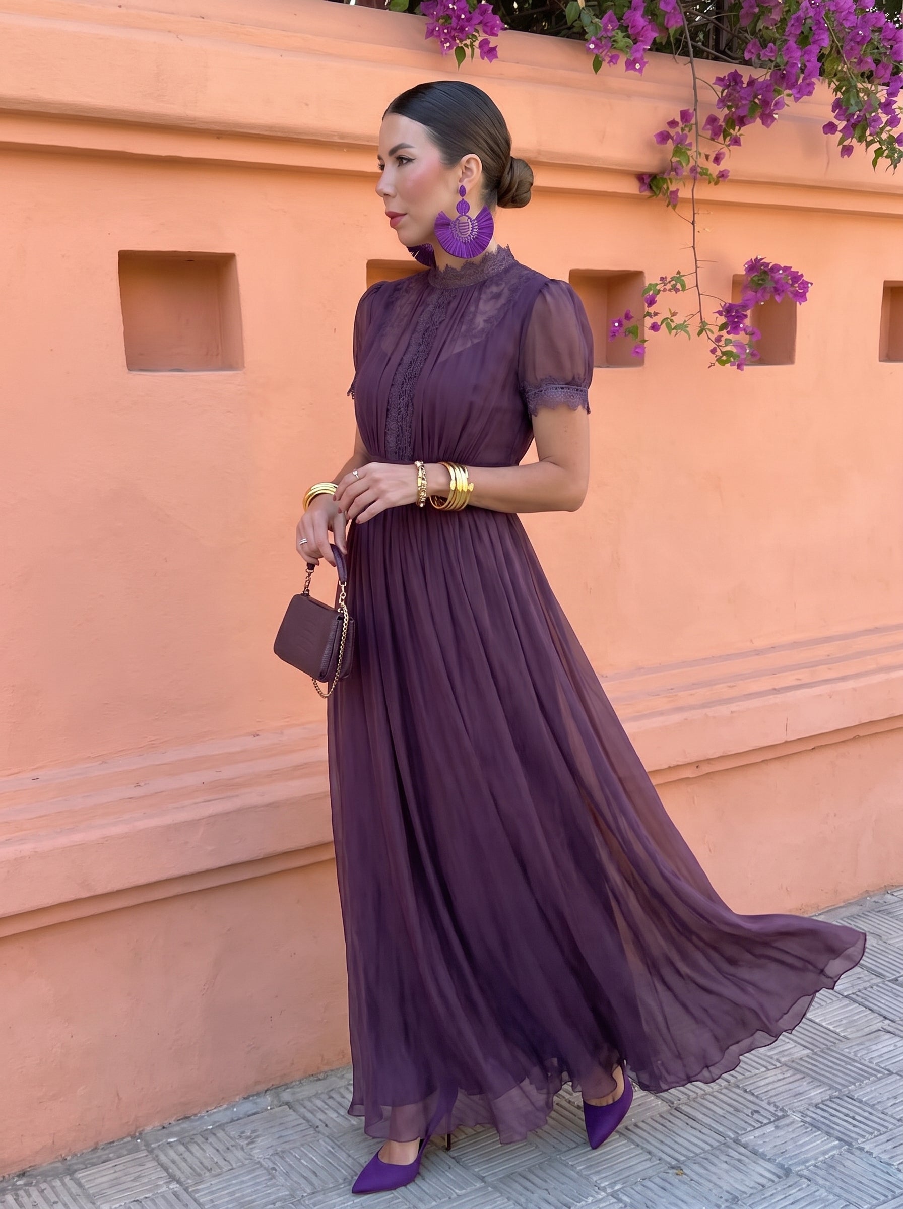 Kalina™ | Lace Trim Pleated Maxi Dress