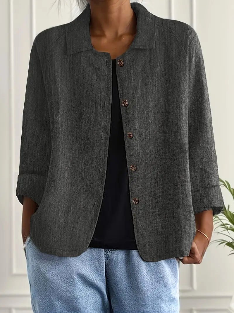 Zelina | Relaxed Button-Front Linen Blend Blouse