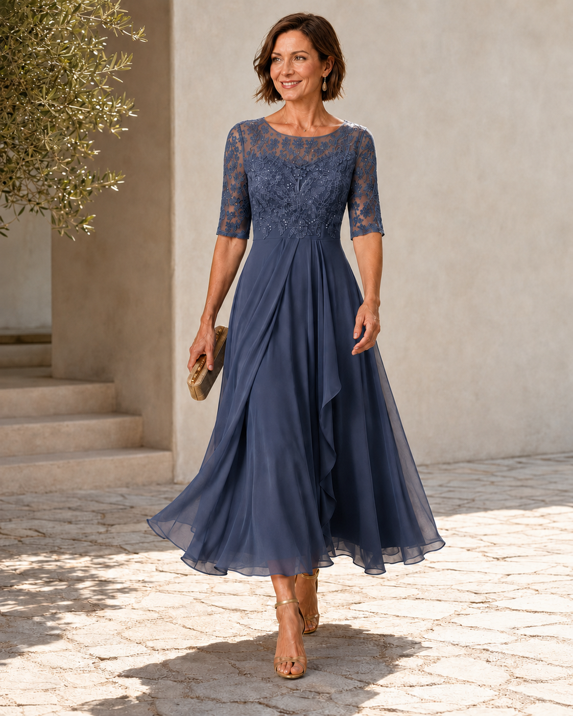 Rose | Elegant Lace-Bodice Midi Dress