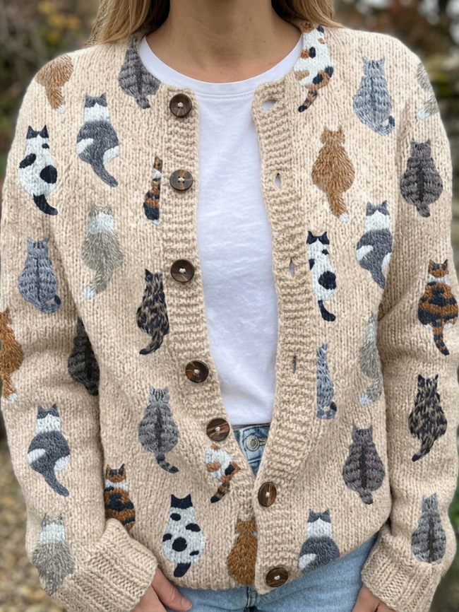 Florence| Whimsical Cat Knit Button Cardigan