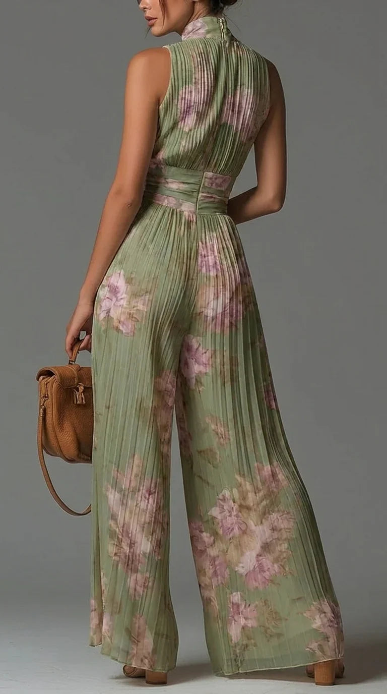 Laure | Pleated Wide-Leg Zip-Front Jumpsuit