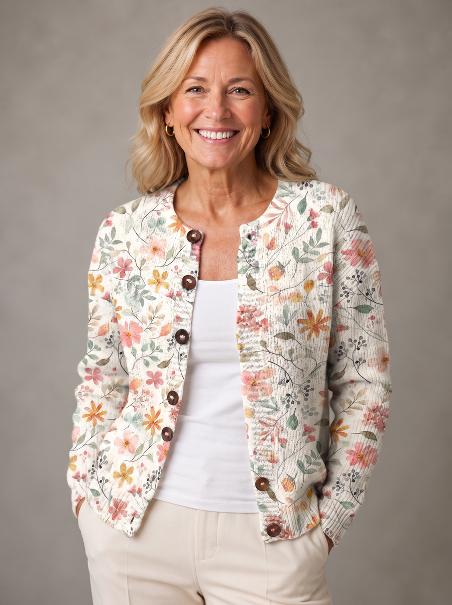 Evie | Vintage Floral Knit Cardigan