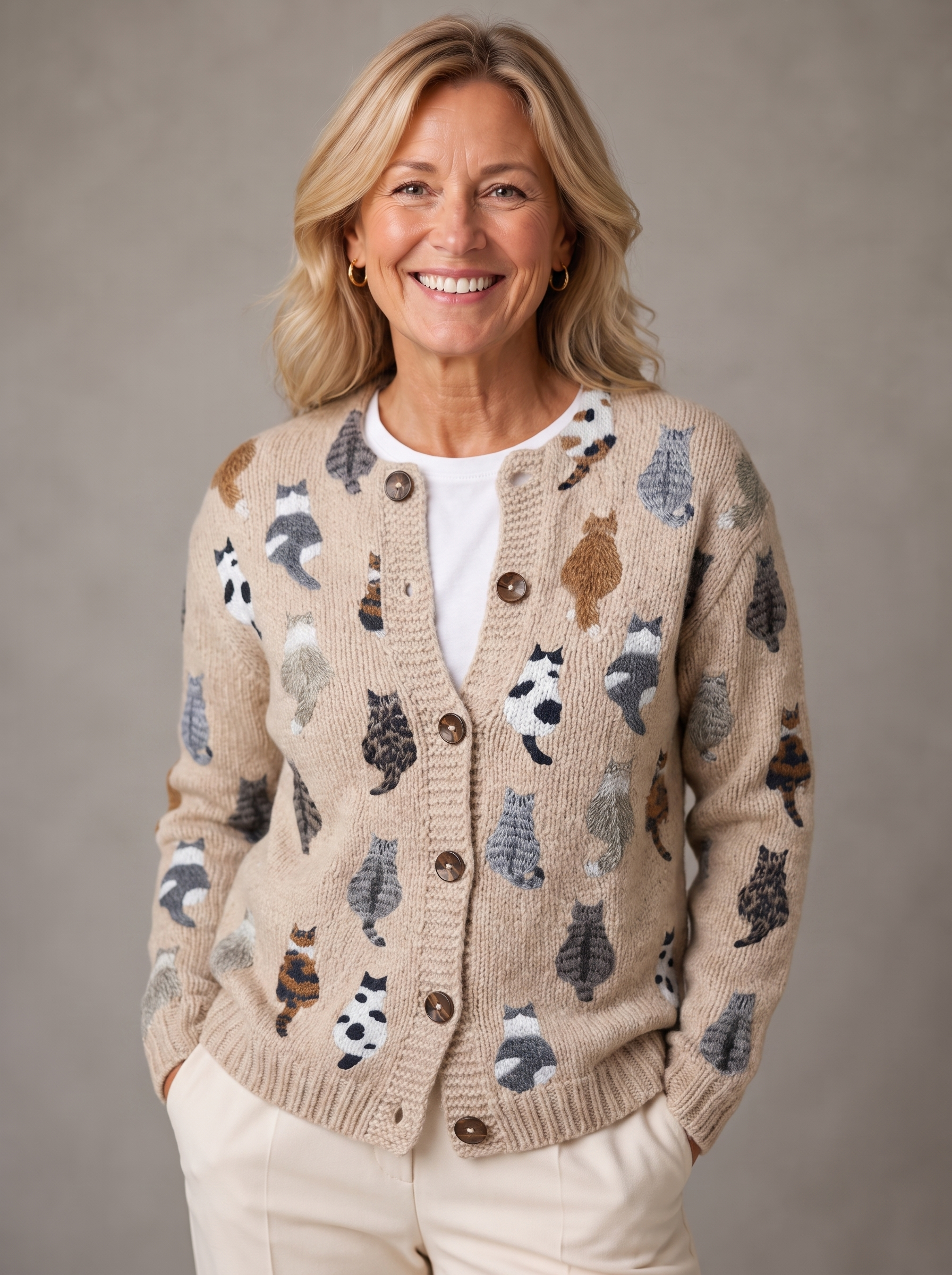 Florence| Whimsical Cat Knit Button Cardigan