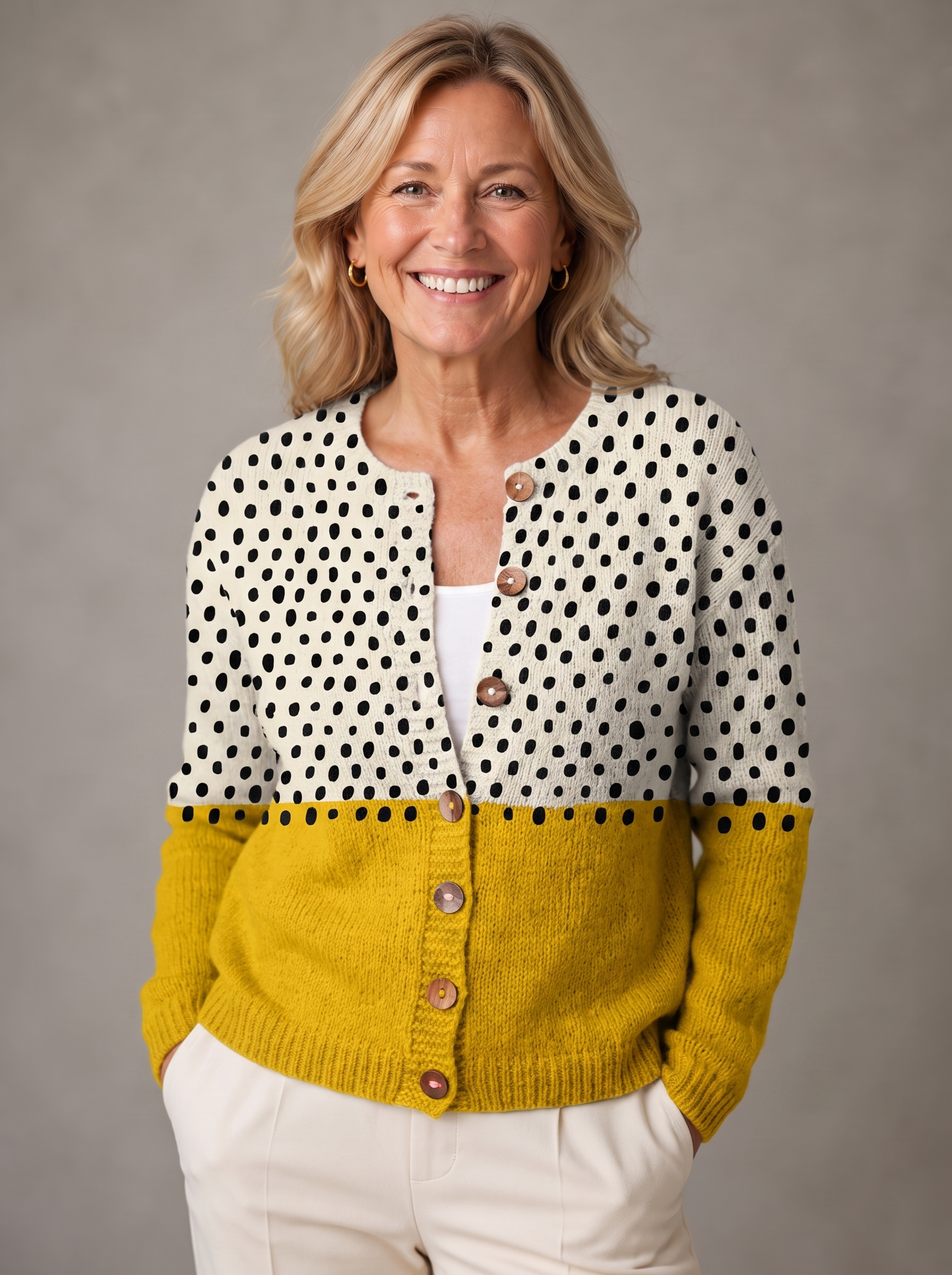 Harriet | Polka Dot Knit Button Cardigan