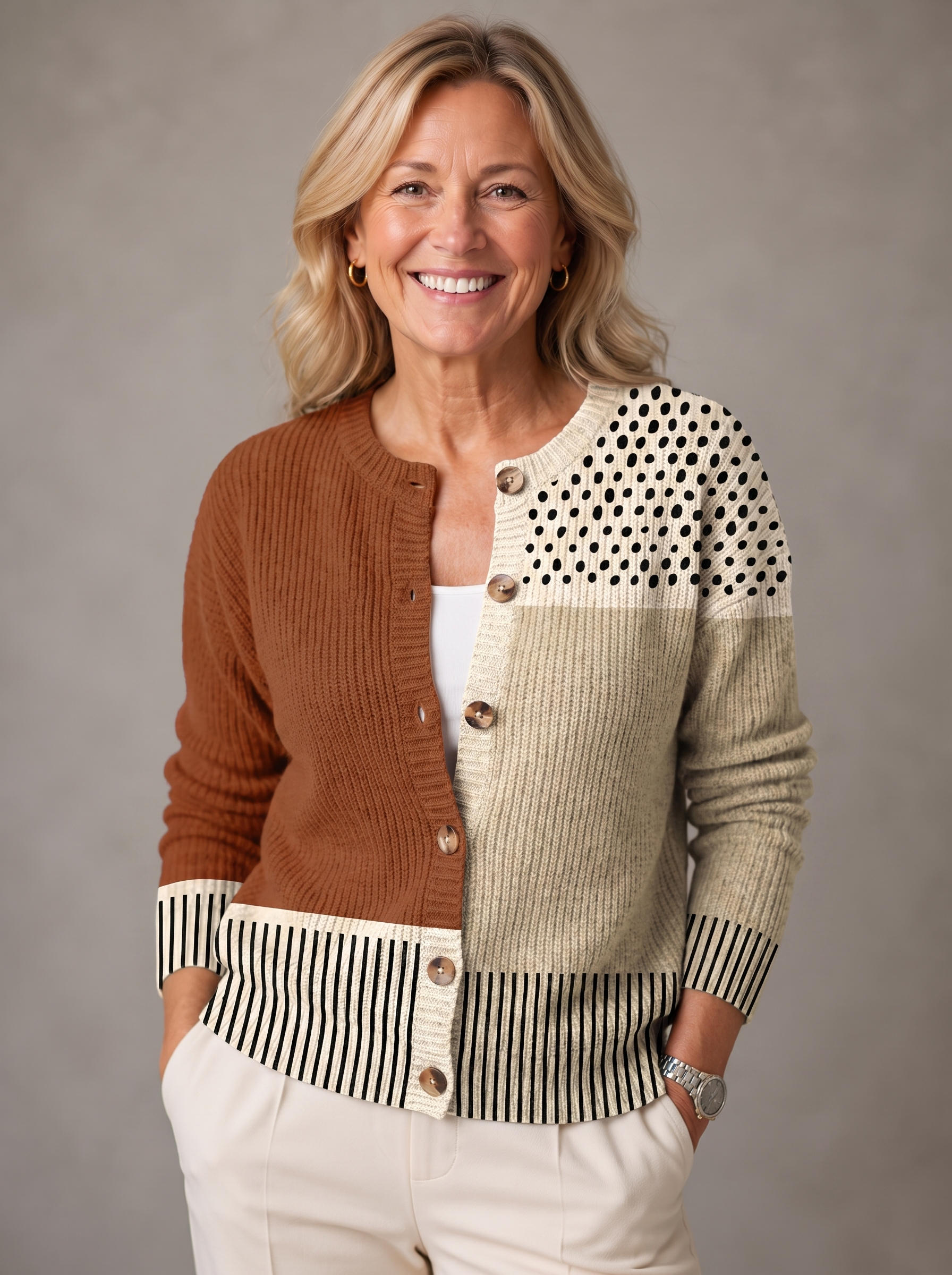 Maisie | Modern Patchwork Knit Button Cardigan
