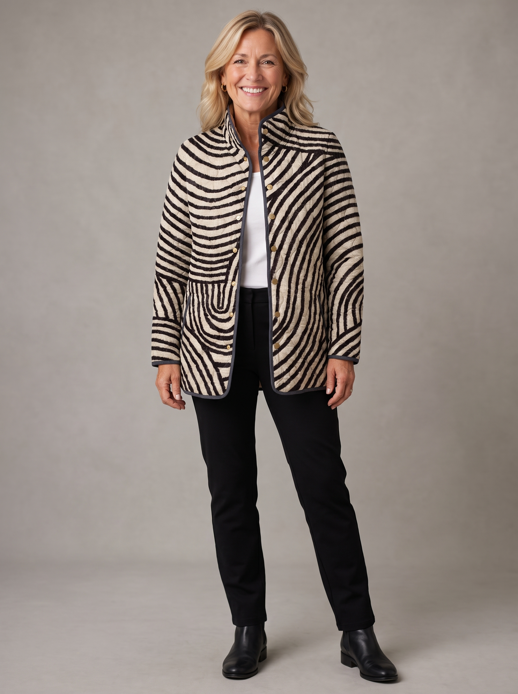 Annabelle | Abstract Wave Quilted Button Jacket