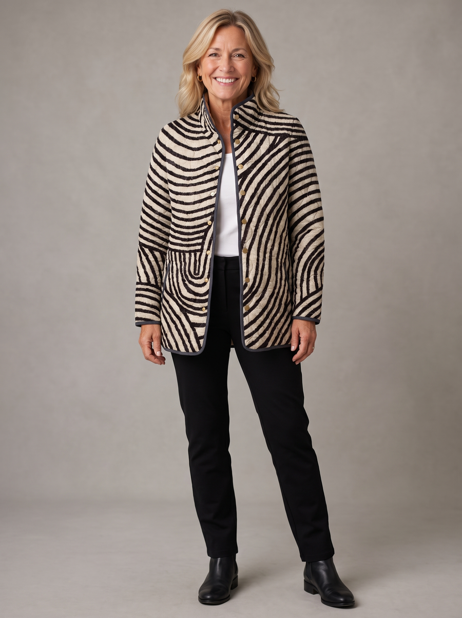 Inaya | Retro Hand-Drawn Circle Design Quilted Jacket
