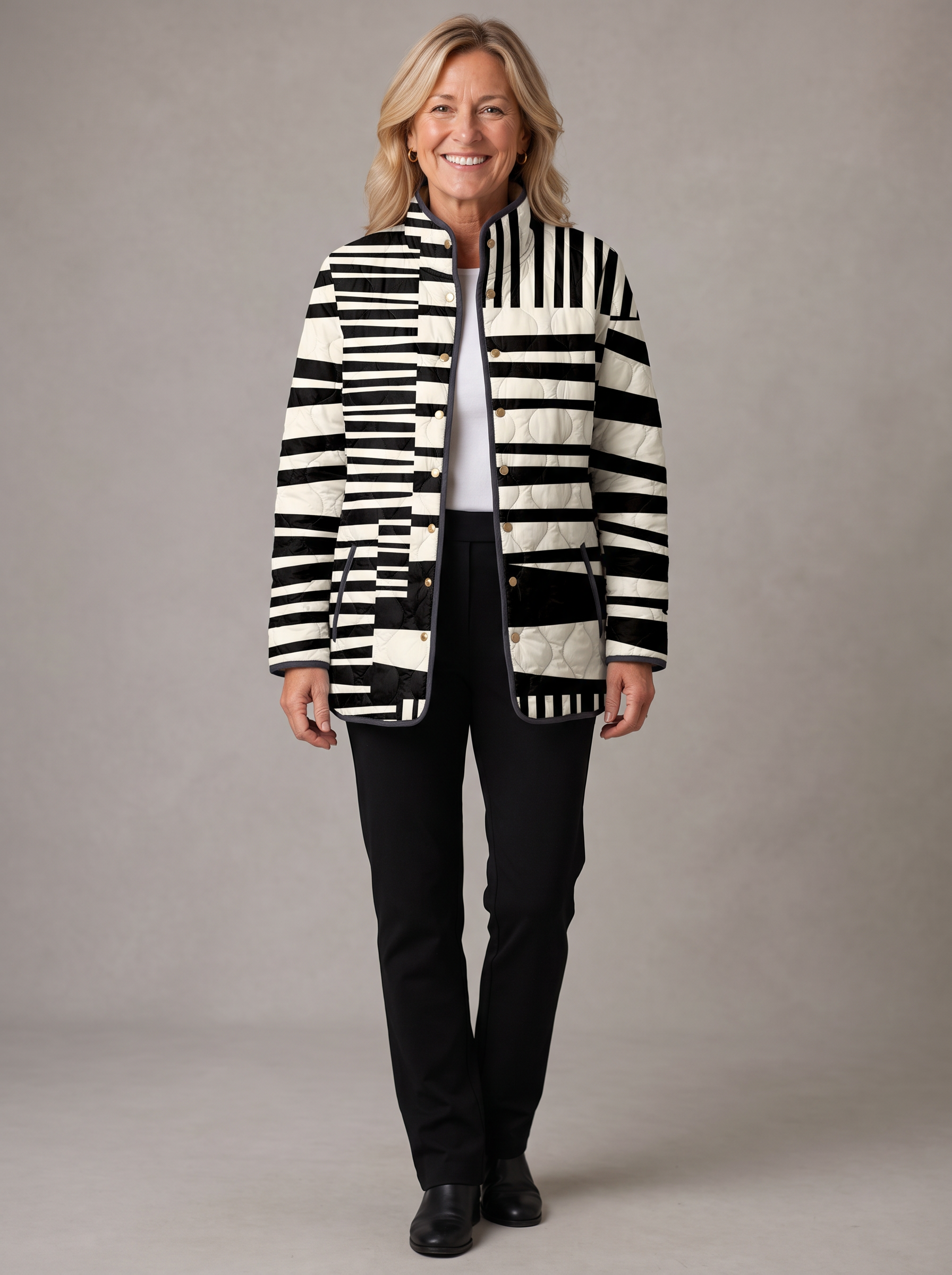 Miren | Black and White Abstract Quilted Jacket