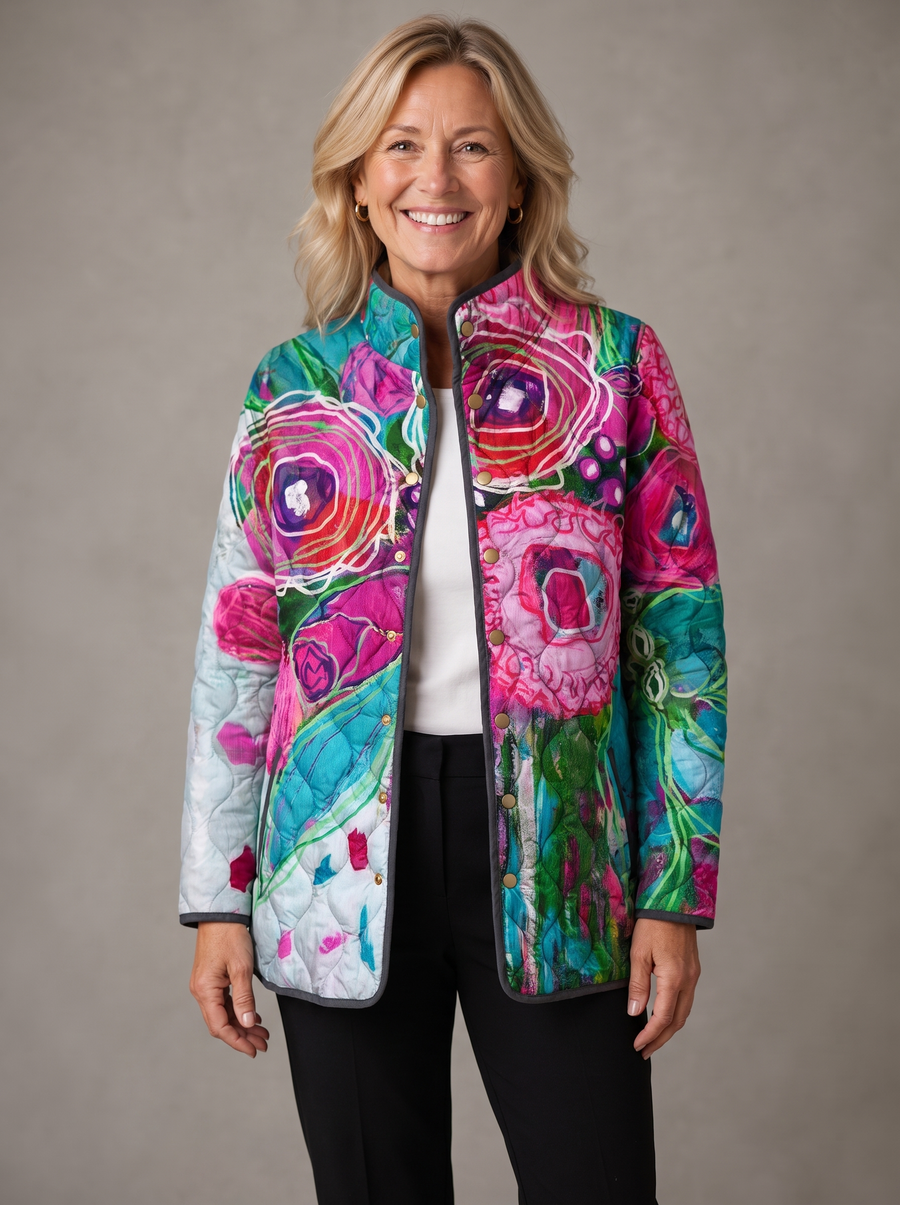 Felicity | Floral Watercolor Quilted Jacket