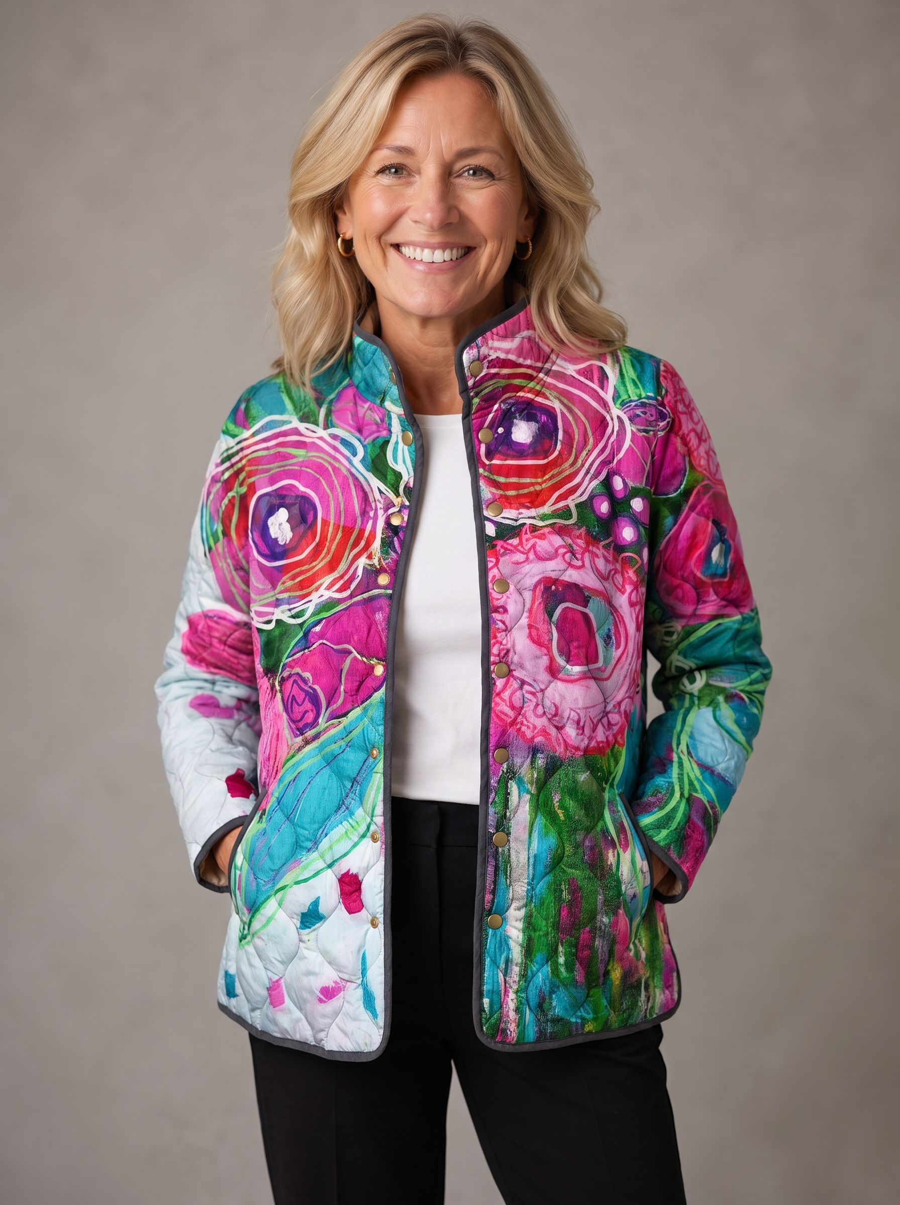 Felicity | Floral Watercolor Quilted Jacket