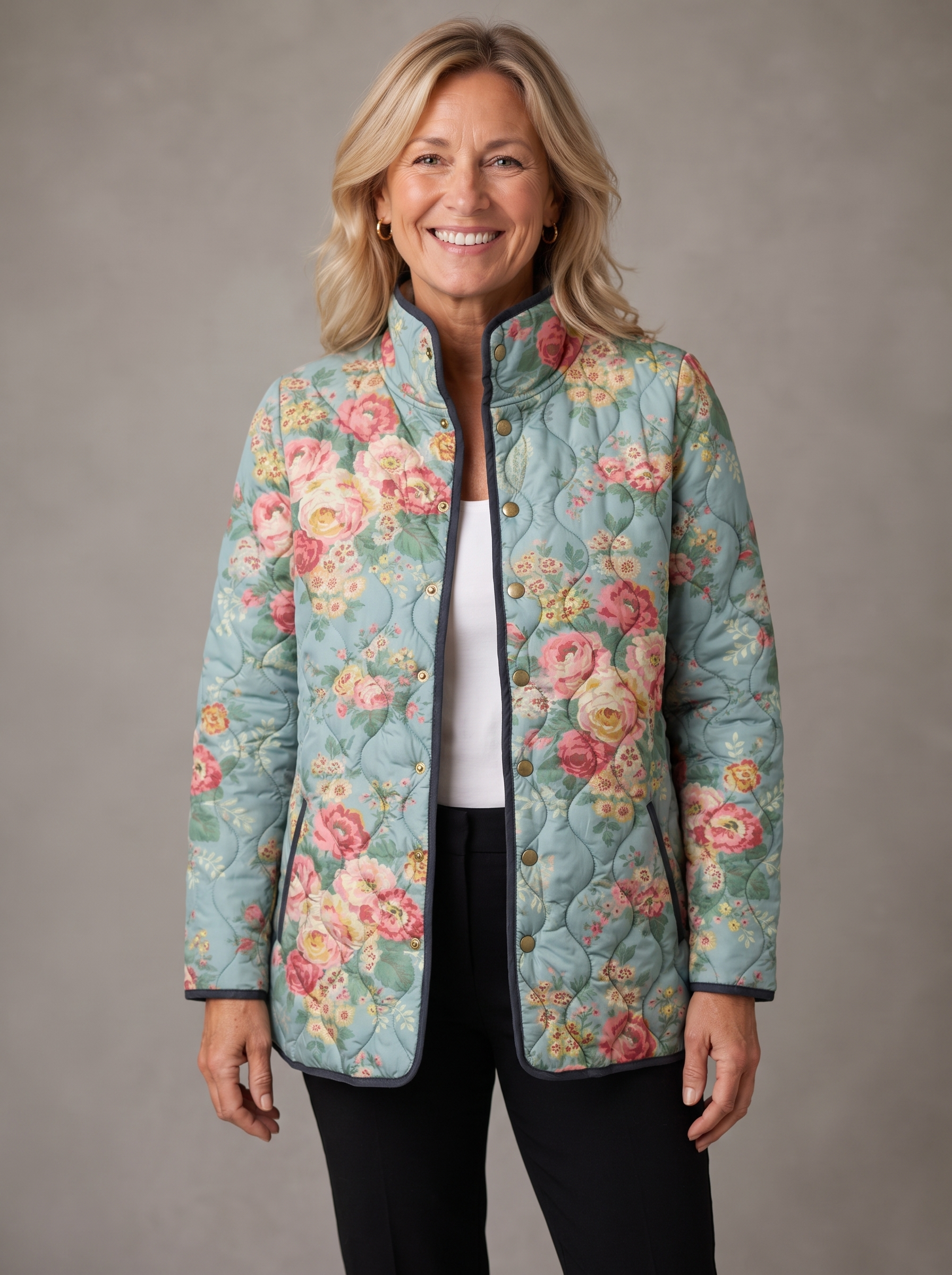 Cora | Celadon Rose Quilted Jacket
