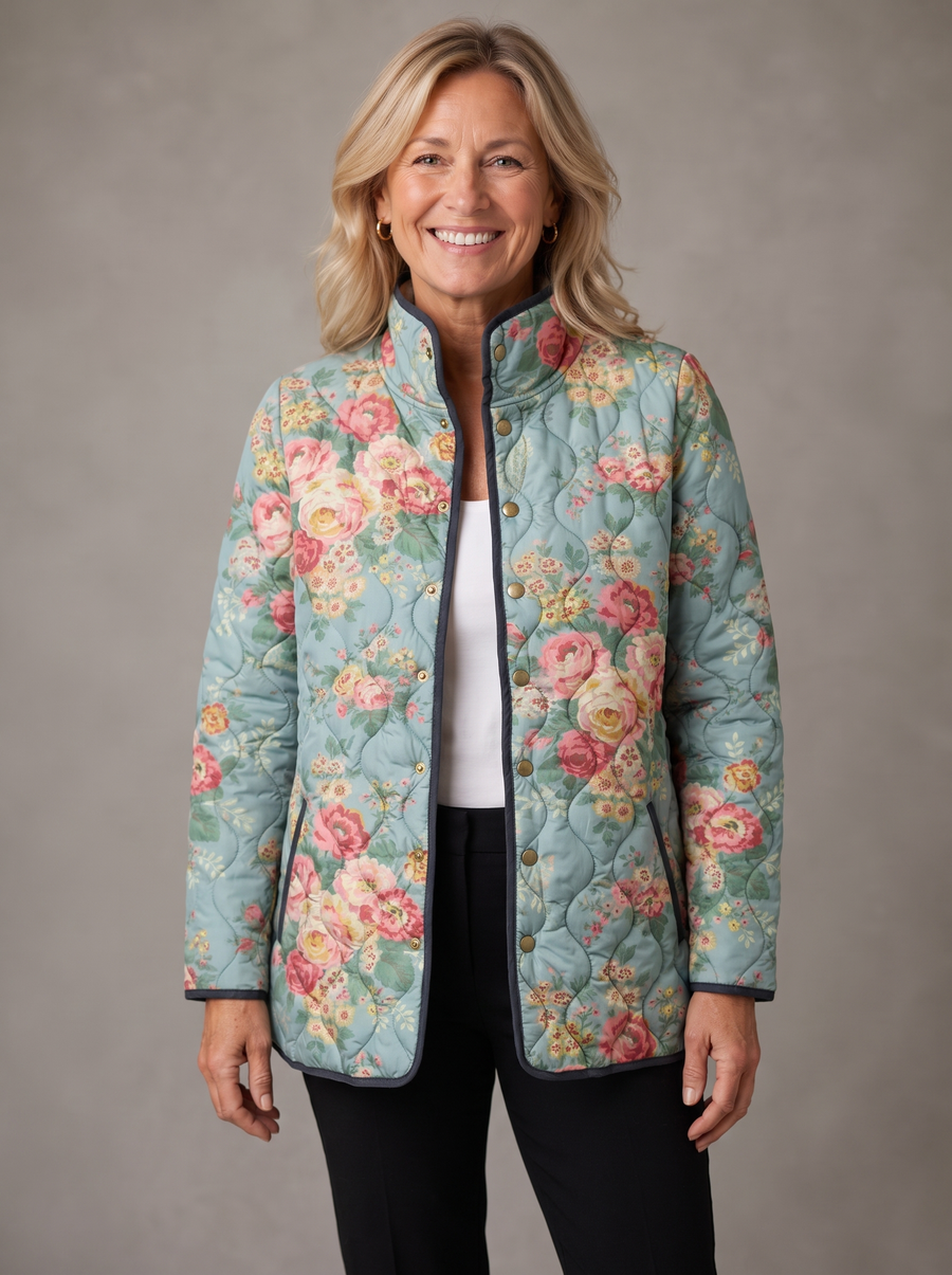 Cora | Celadon Rose Quilted Jacket