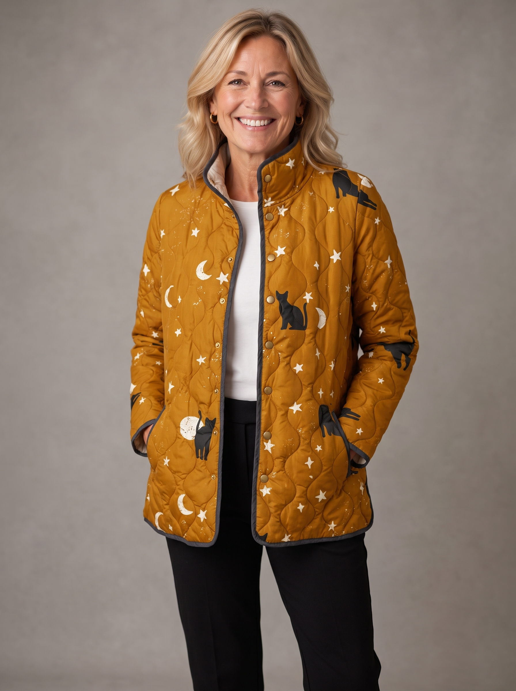 Thea | Cats and Stars Quilted Jacket