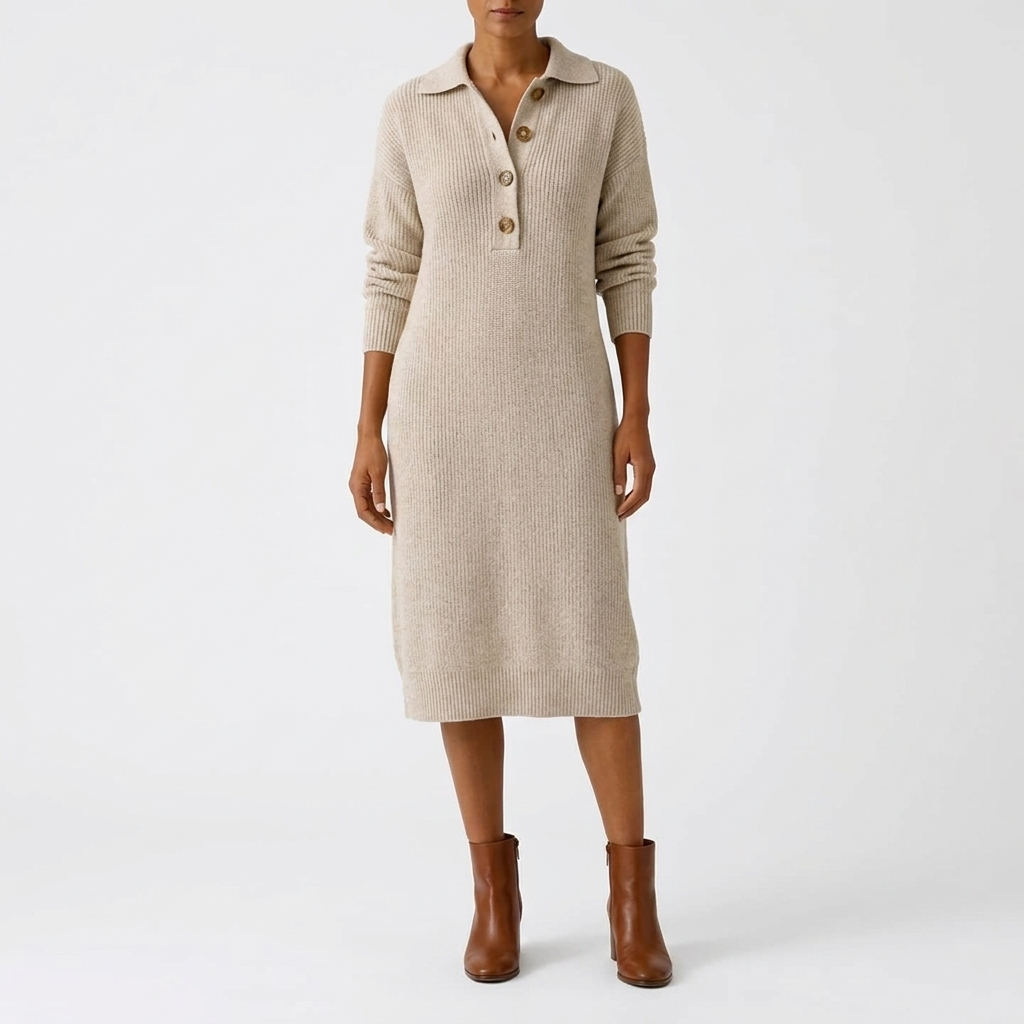 Maren™ | Classic Collared Button-Front Knit Dress