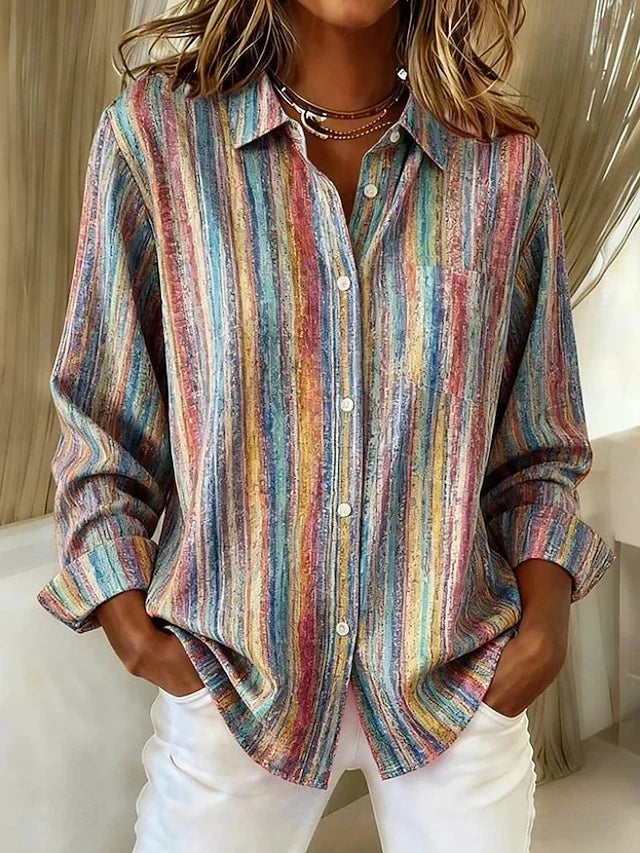 Harlowe™ | Vintage Striped Button-Up Blouse