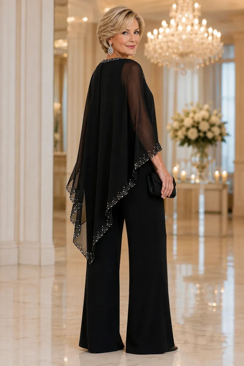 Celeste | Embellished Chiffon Cape Pant Set