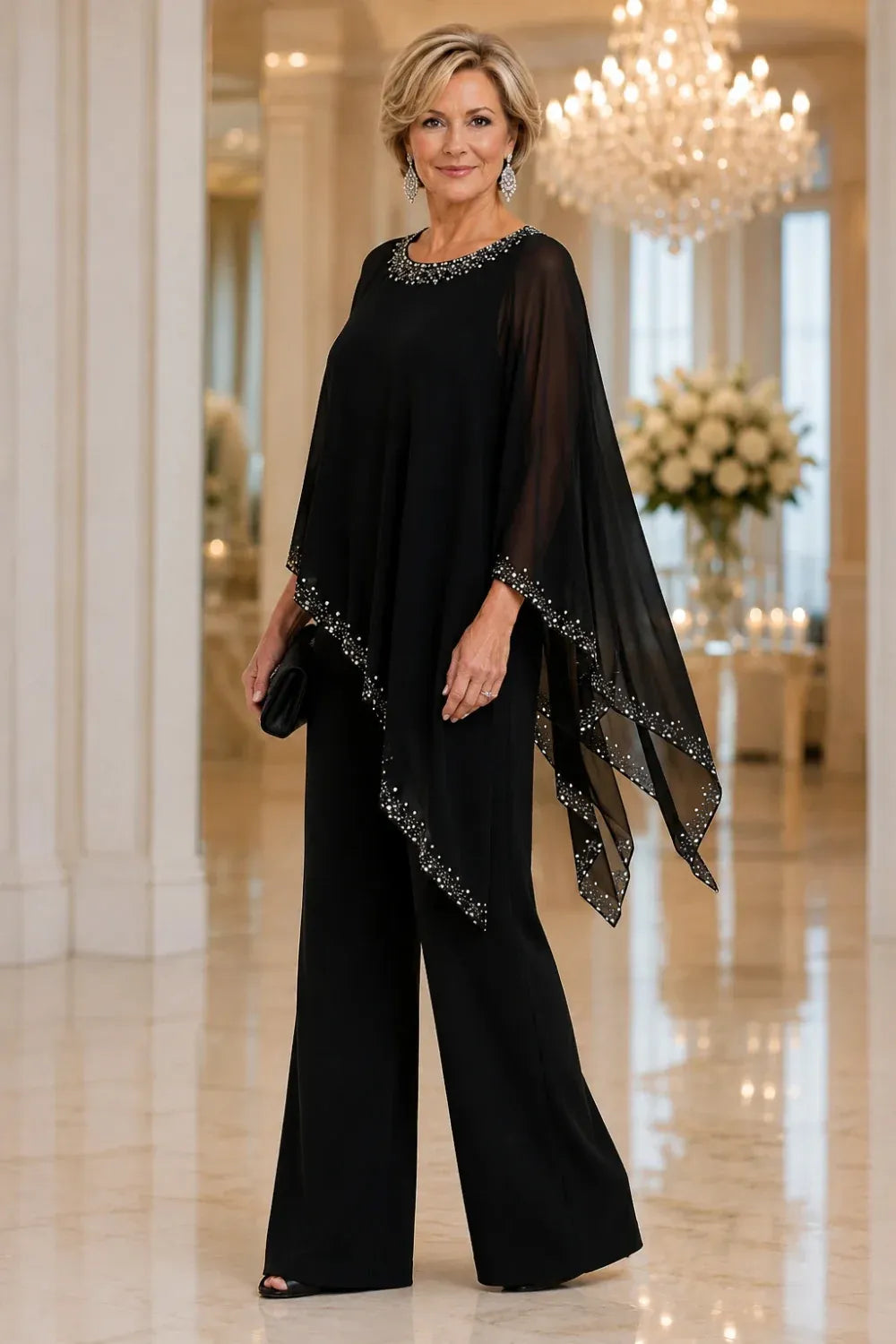 Celeste | Embellished Chiffon Cape Pant Set