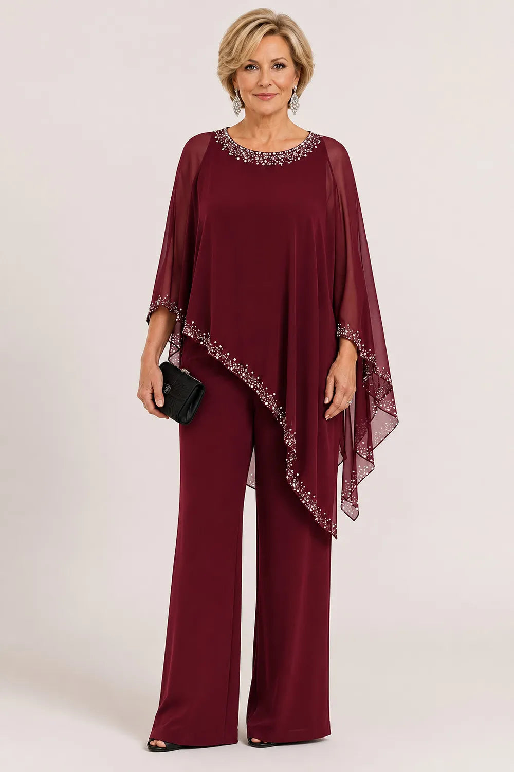 Celeste | Embellished Chiffon Cape Pant Set