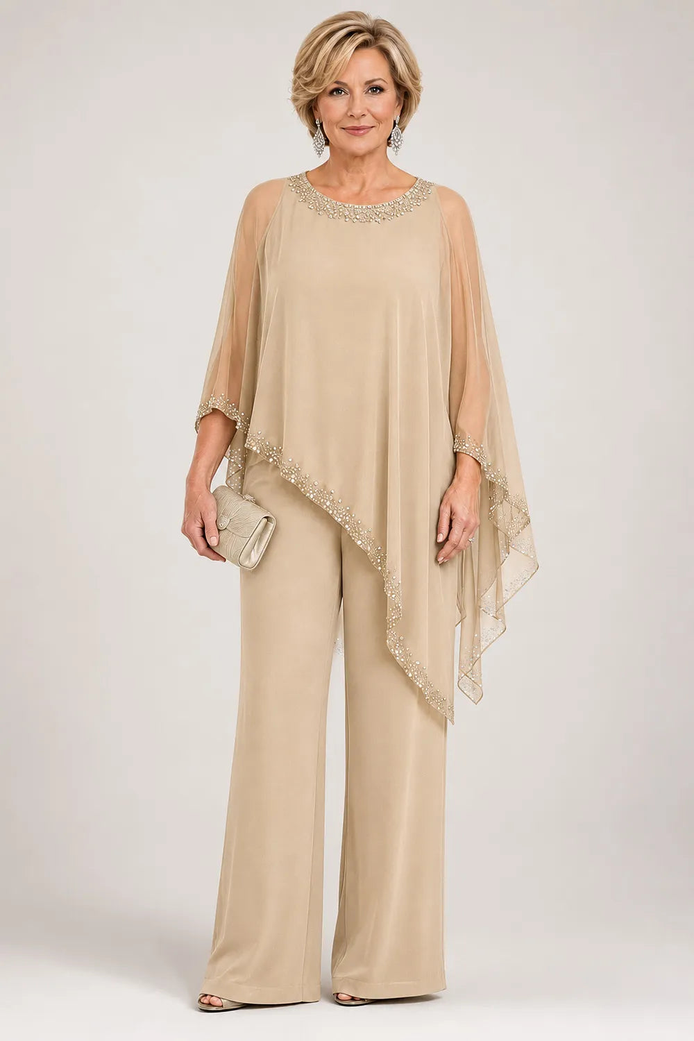 Celeste | Embellished Chiffon Cape Pant Set