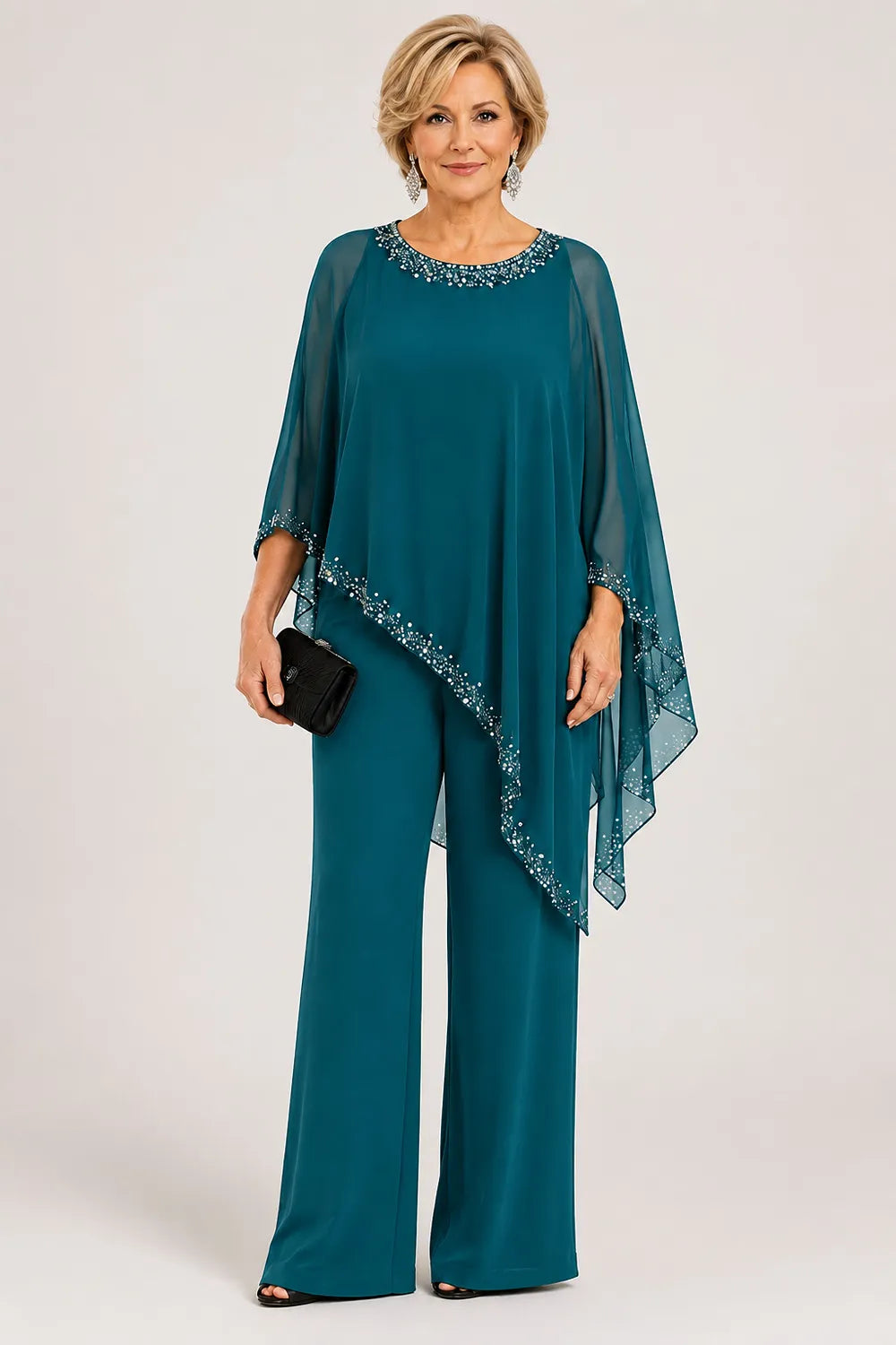 Celeste | Embellished Chiffon Cape Pant Set