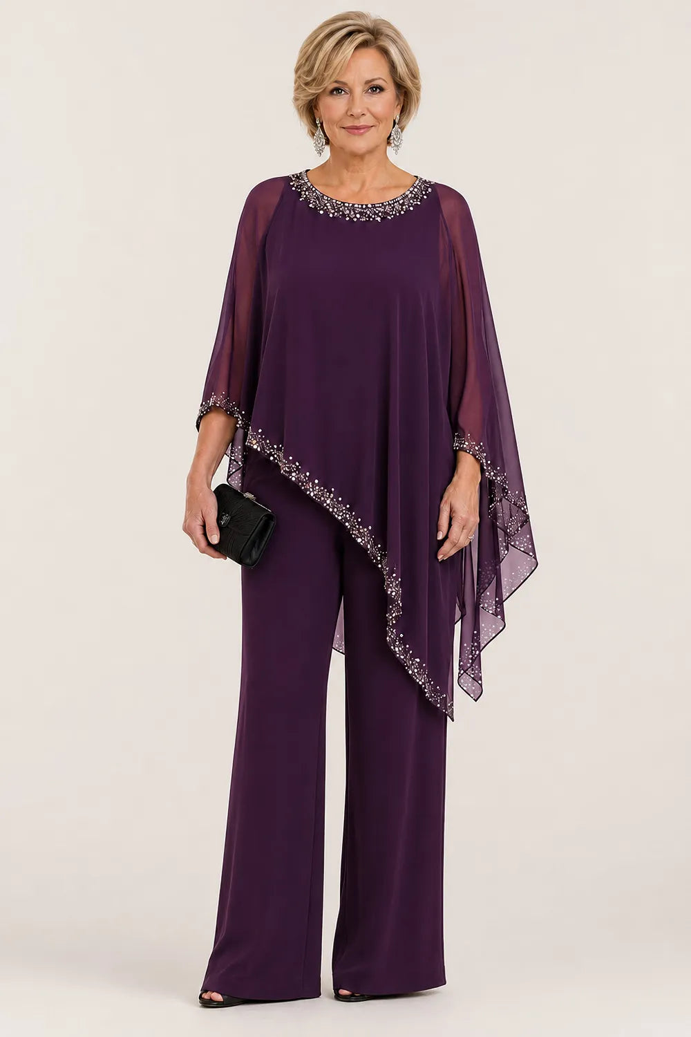 Celeste | Embellished Chiffon Cape Pant Set