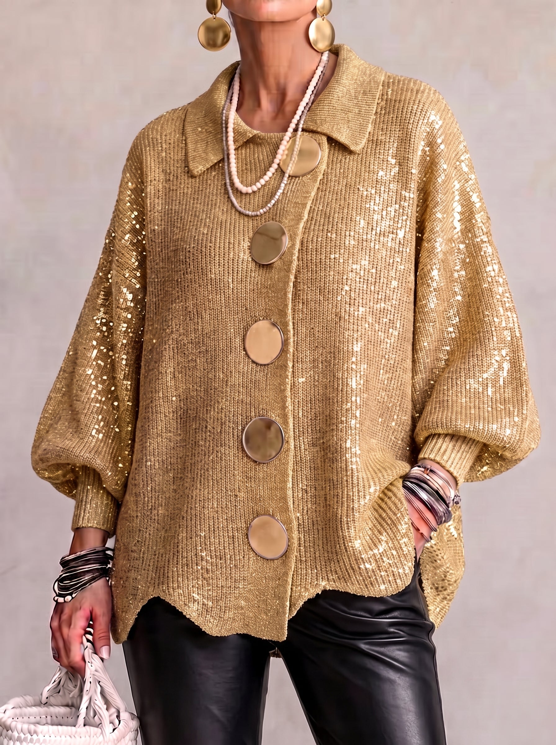 Isadora™ | Relaxed Collared Cardigan with Statement Buttons