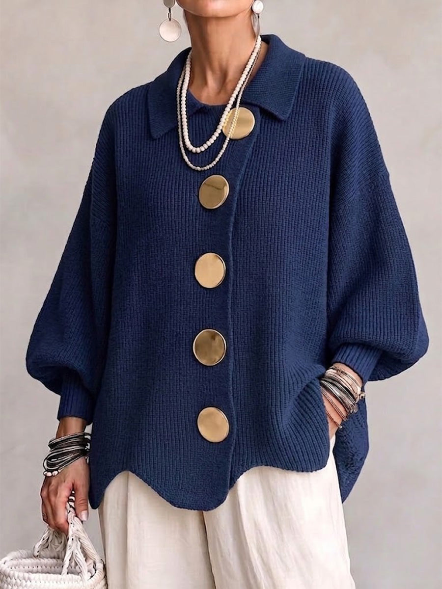 Isadora™ | Relaxed Collared Cardigan with Statement Buttons