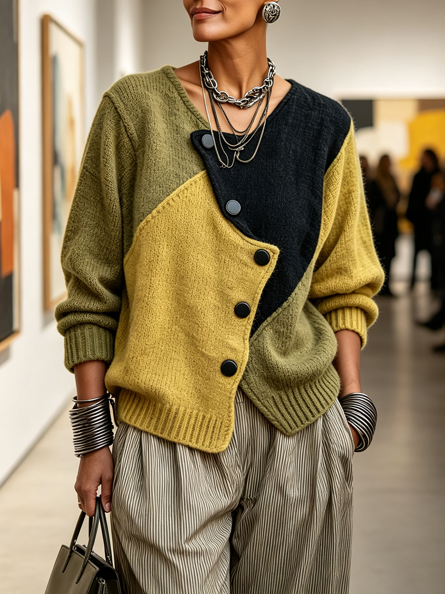 Elowen | Asymmetric Color-Block Knit Sweater