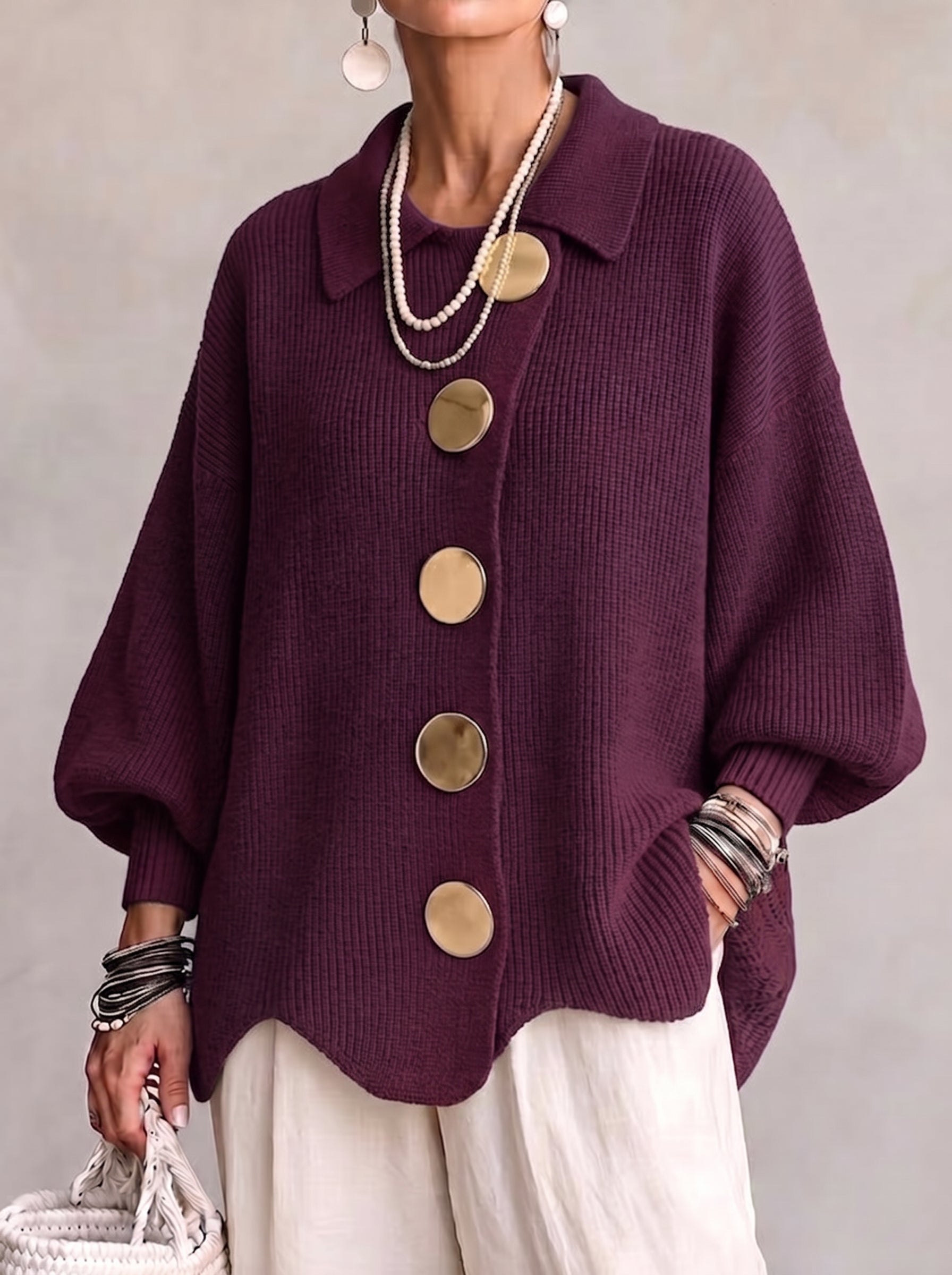 Isadora™ | Relaxed Collared Cardigan with Statement Buttons