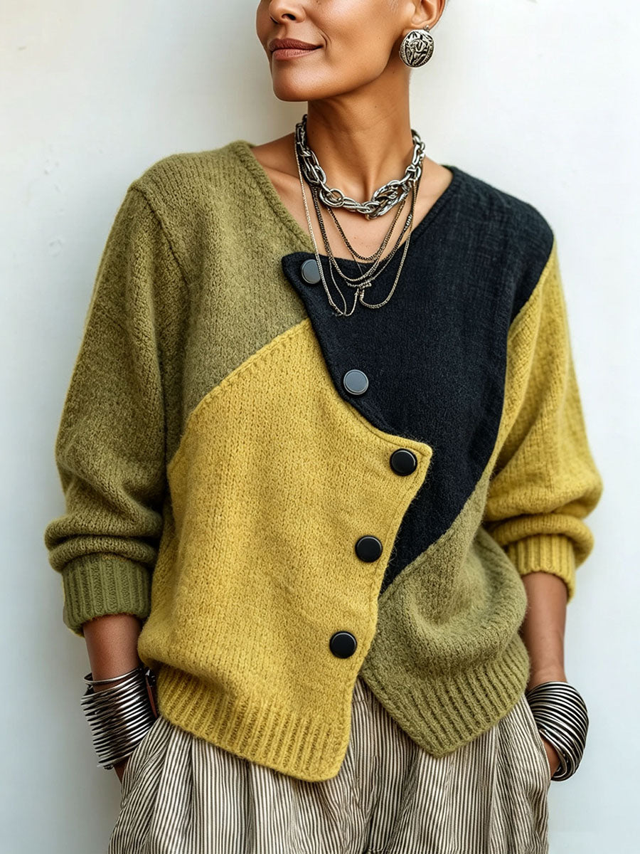 Elowen | Asymmetric Color-Block Knit Sweater