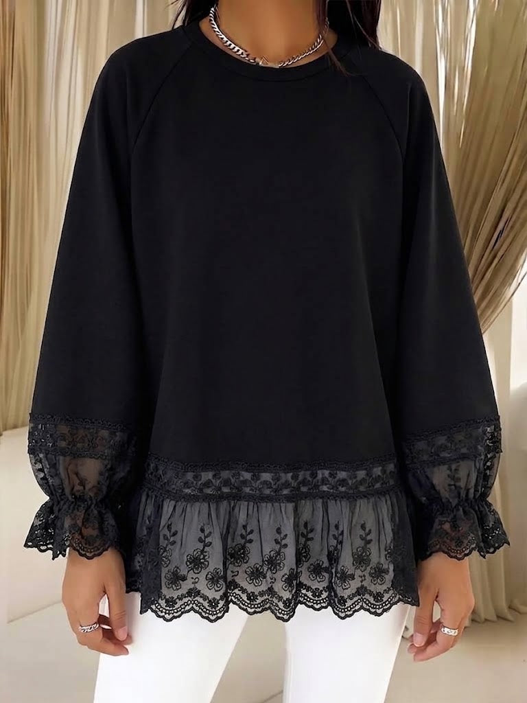 Gloria™ | Floral Lace-Trim Sweatshirt