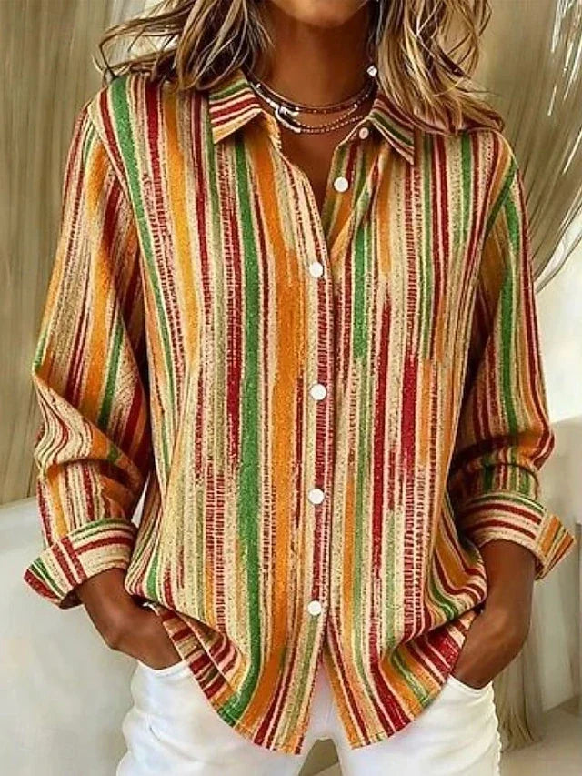 Harlowe™ | Vintage Striped Button-Up Blouse